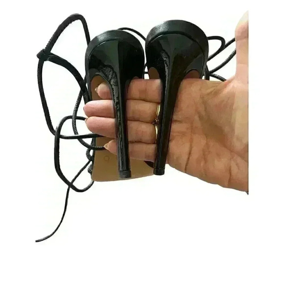 IRO PARIS IDO High Black Strass Leather Sandal Heels Rhinestones Lace Up Sz 37/7 - Picture 9 of 14